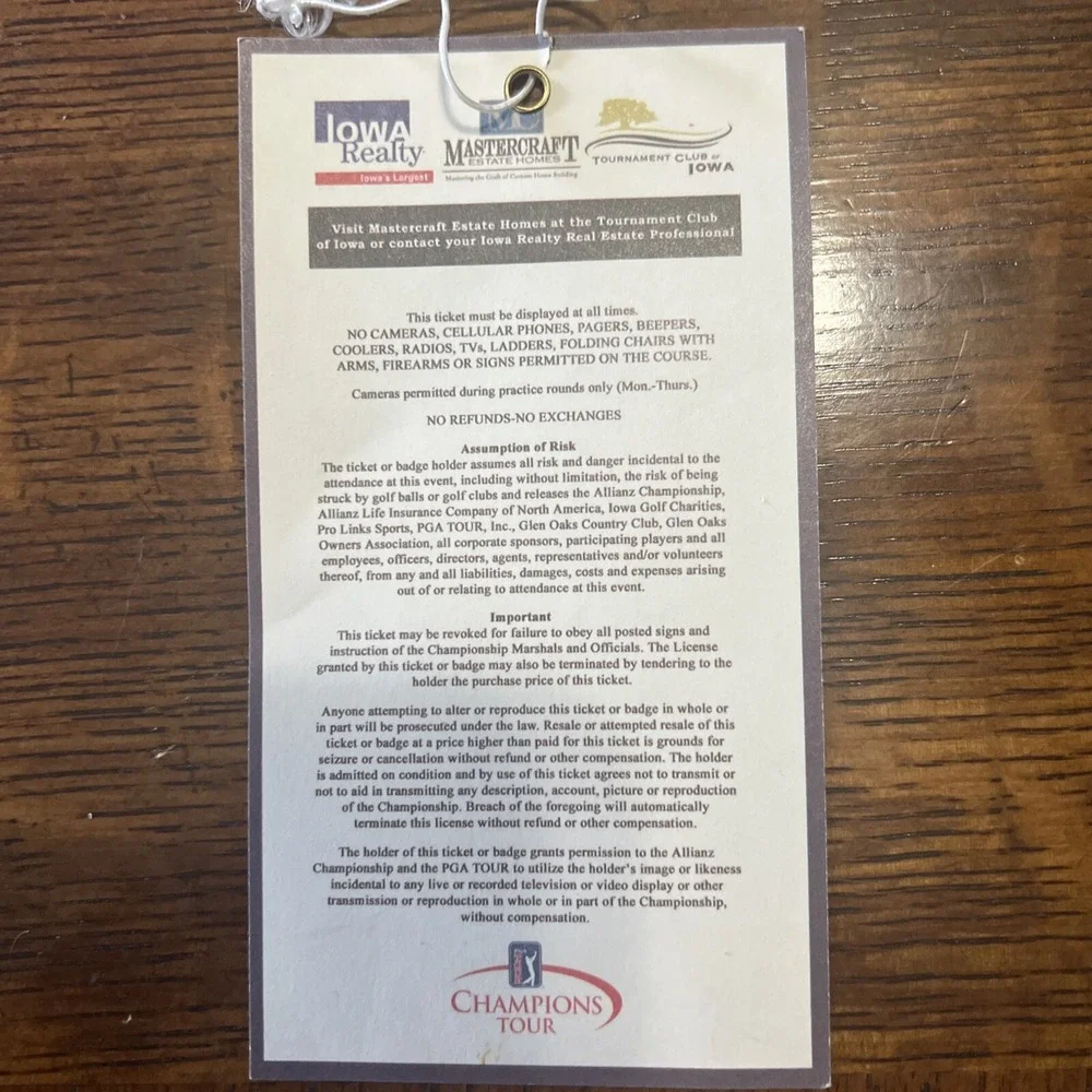 2004‎ Allianz Championship Tournament Ticket Tom Watson TCI